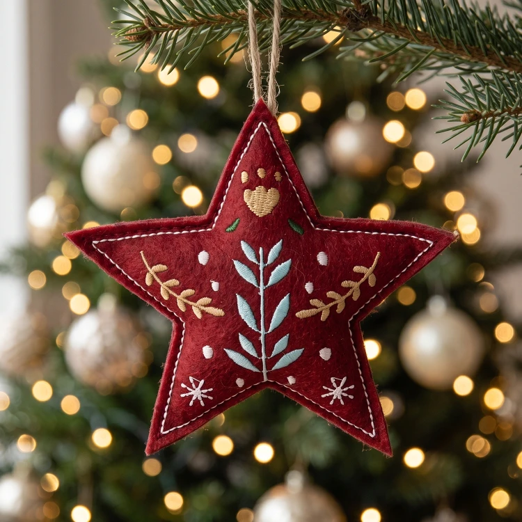 Gwiazda choinkowa 18 cm czerwona zawieszka materiałowa SUN0639-