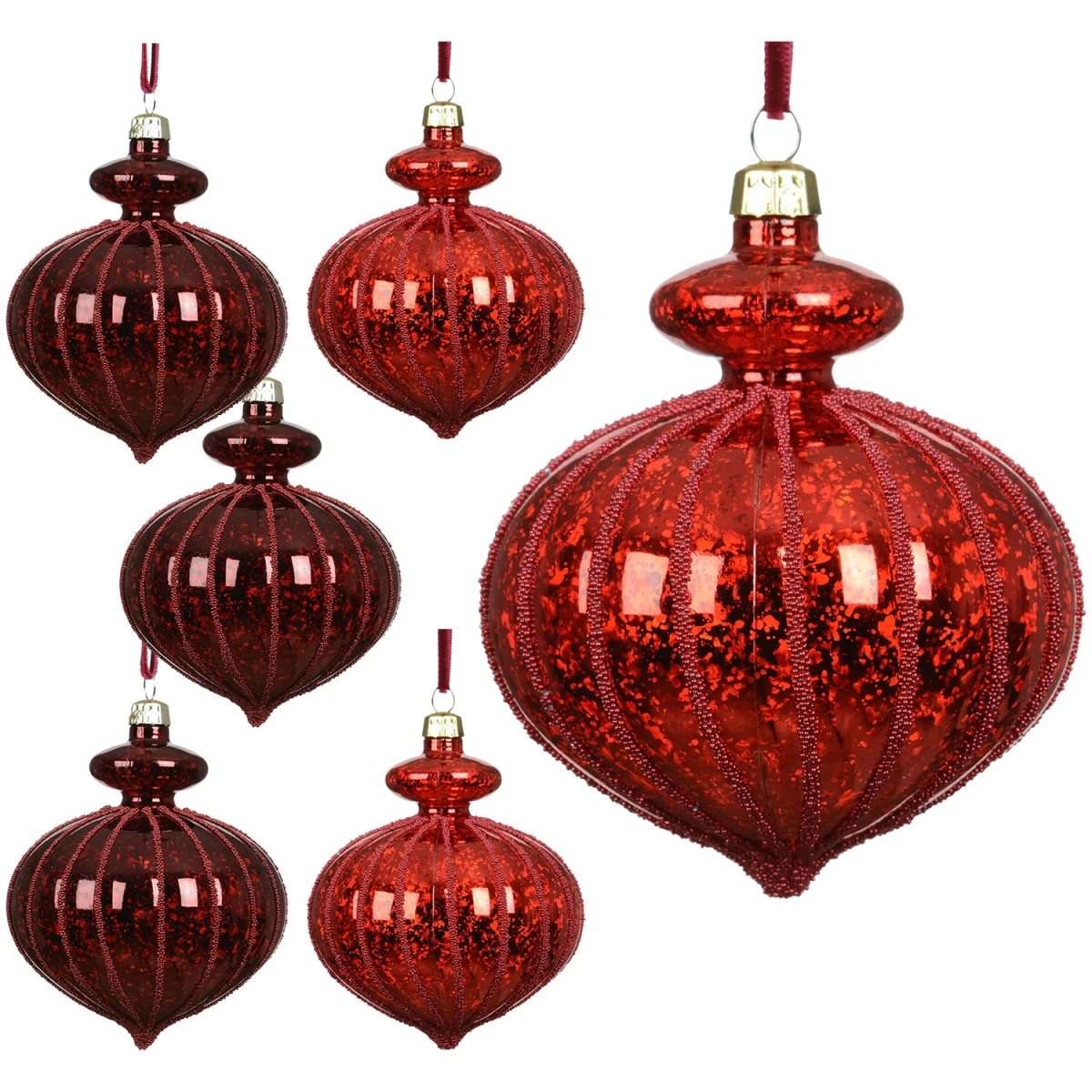 Bombki z koralikami 8 cm czerwono-bordowe 6 szt. KAEMINGK 026927KPL