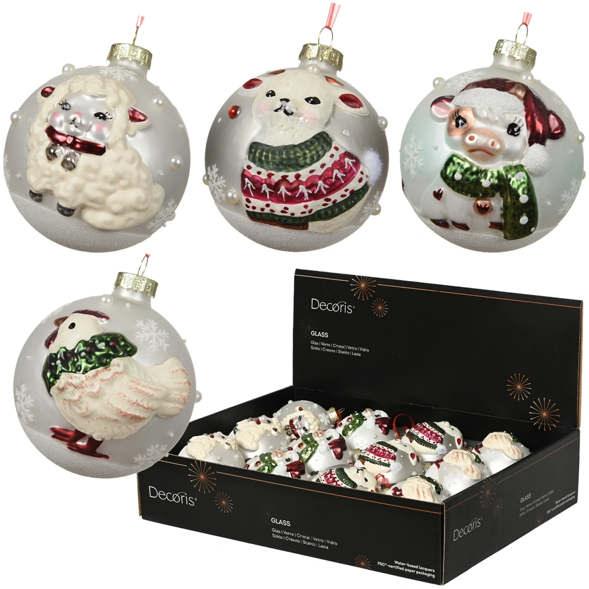 Bombki choinkowe szklane 8 cm ze zwierzętami 12 szt. KAEMINGK 071560KPL