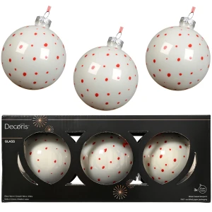 Bombki szklane 8 cm białe w czerwone kropki 3 szt. KAEMINGK 071564-1