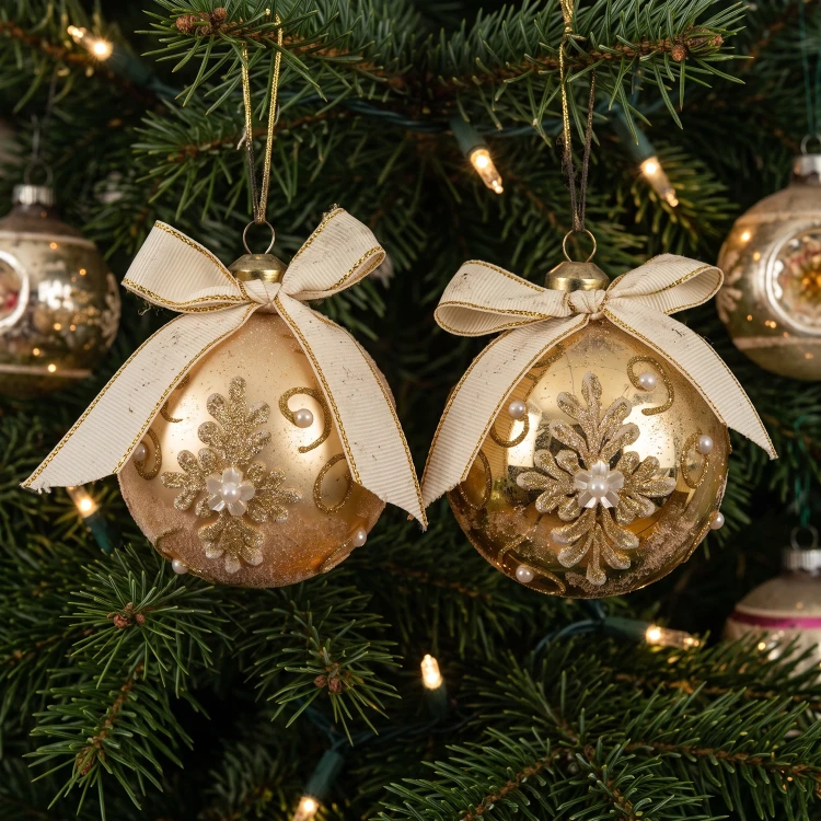 Bombki szklane złote 8 cm zdobione KAEMINGK 071705KPL