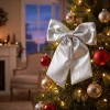 Duża kokarda świąteczna srebrna 29 x 34 cm KOK8063