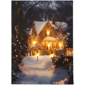Obraz świąteczny LED 28x38 cm zimowy domek ciepła biel 6 LED KAEMINGK 481344-1
