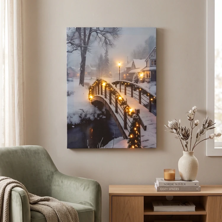 Obraz świąteczny LED 28x38 cm ośnieżony mostek 6 LED KAEMINGK 481344-2