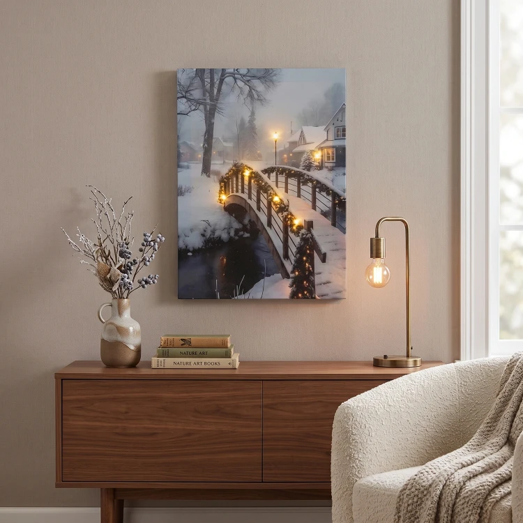 Obraz świąteczny LED 28x38 cm ośnieżony mostek 6 LED KAEMINGK 481344-2