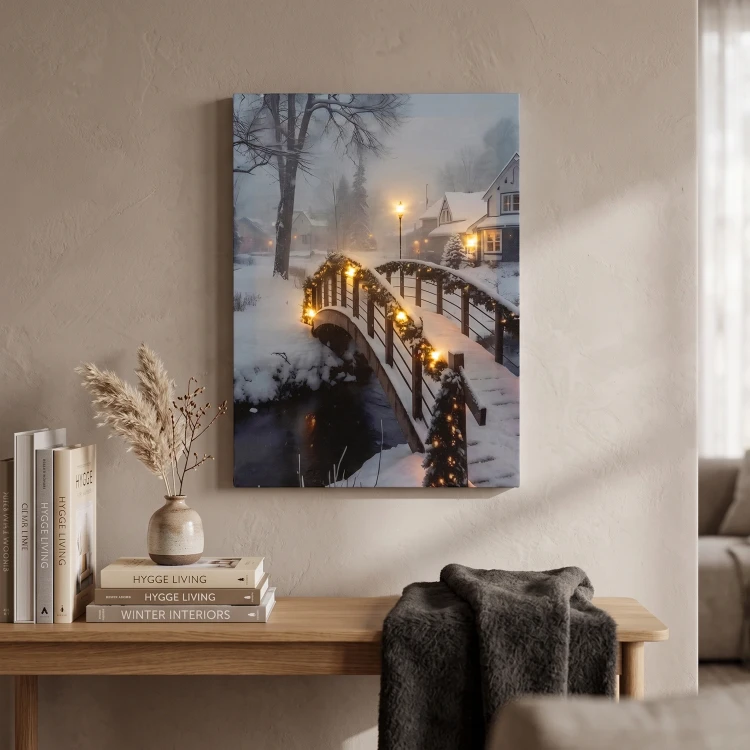 Obraz świąteczny LED 28x38 cm ośnieżony mostek 6 LED KAEMINGK 481344-2