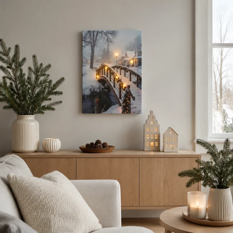 Obraz świąteczny LED 28x38 cm ośnieżony mostek 6 LED KAEMINGK 481344-2