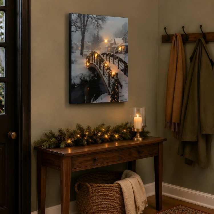 Obraz świąteczny LED 28x38 cm ośnieżony mostek 6 LED KAEMINGK 481344-2