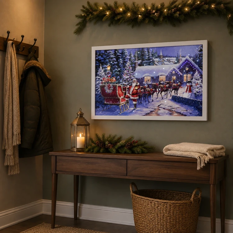 Obraz świąteczny LED 58x38 cm Mikołaj z saniami KAEMINGK 483614-1