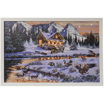 Obraz świąteczny LED 58x38 cm dzikie gęsi nad rzeką KAEMINGK 483614-3