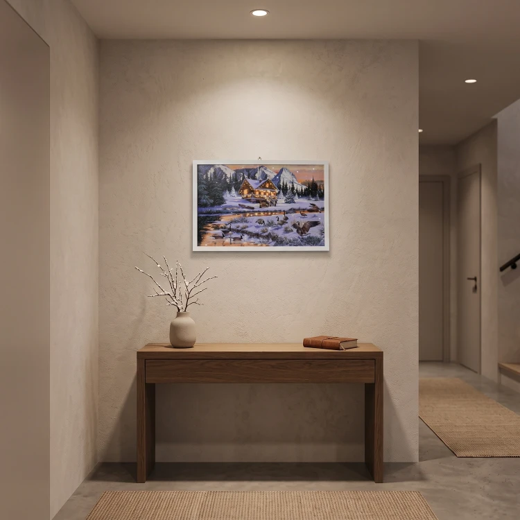 Obraz świąteczny LED 58x38 cm dzikie gęsi nad rzeką KAEMINGK 483614-3