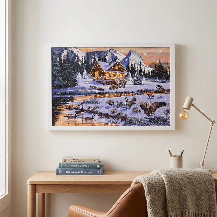 Obraz świąteczny LED 58x38 cm dzikie gęsi nad rzeką KAEMINGK 483614-3