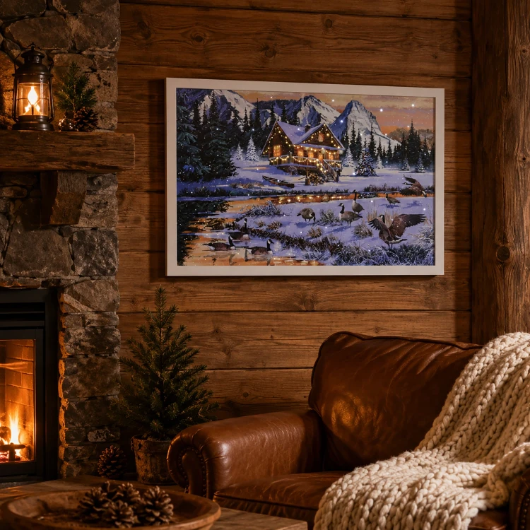 Obraz świąteczny LED 58x38 cm dzikie gęsi nad rzeką KAEMINGK 483614-3