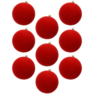 Bombki choinkowe czerwone welurowe 8 cm 9 szt. KAEMINGK 026411