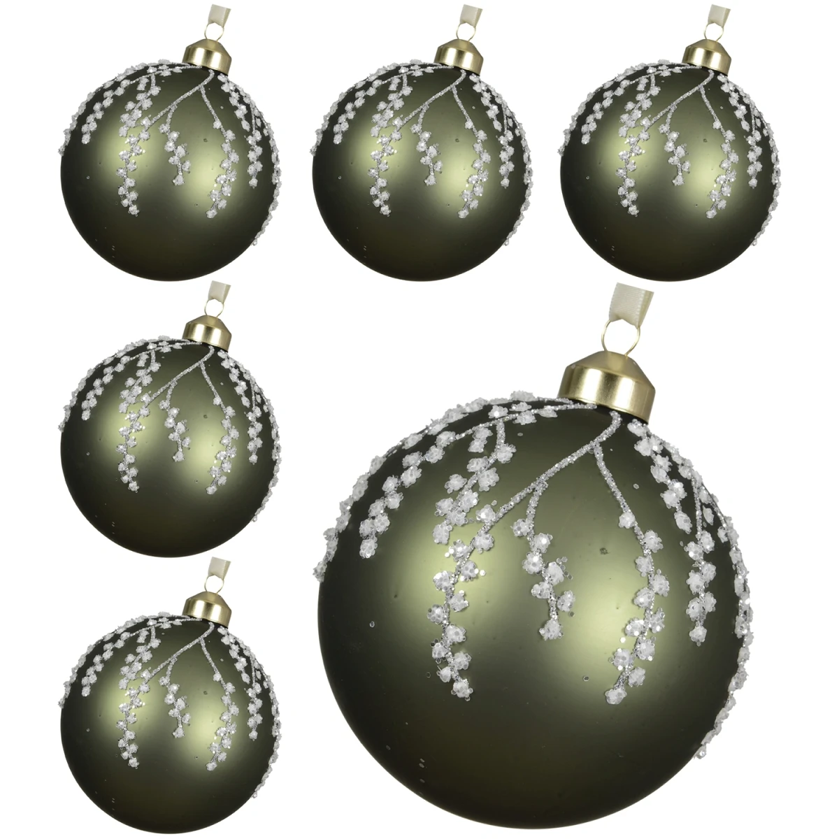 Bombki choinkowe szklane10 cm oliwkowe gałązki 6 szt. KAEMINGK 071413-2KPL