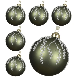 Bombki choinkowe szklane10 cm oliwkowe gałązki 6 szt. KAEMINGK 071413-2KPL