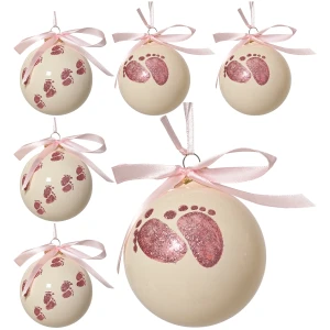 Bombki szklane 8 cm białe różowe stópki 6 szt. KAEMINGK 071454-2PKL