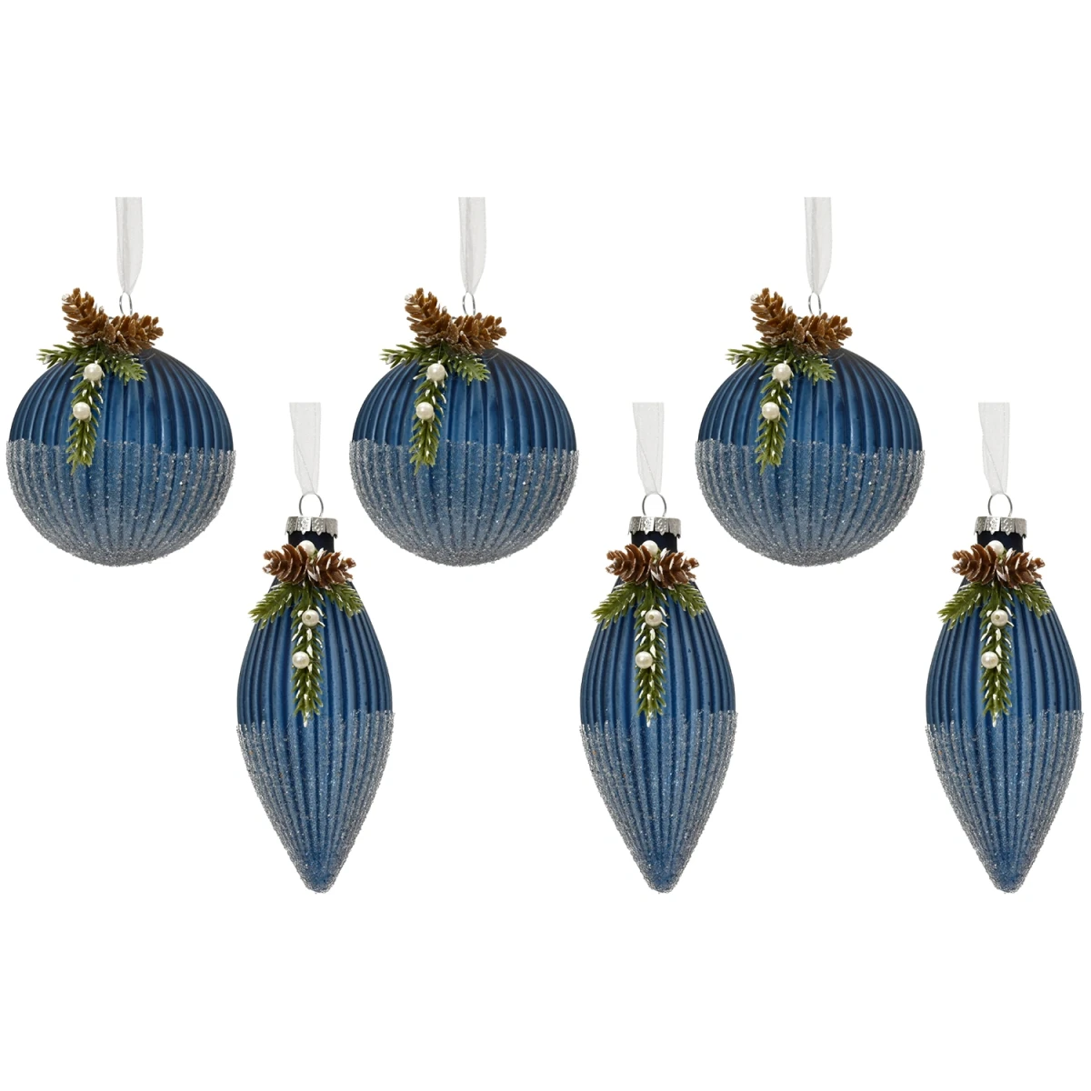 Bombki szklane granatowe 8 cm szyszka szron 6 szt. KAEMINGK 071639-1KPL