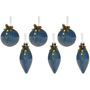 Bombki szklane granatowe 8 cm szyszka szron 6 szt. KAEMINGK 071639-1KPL
