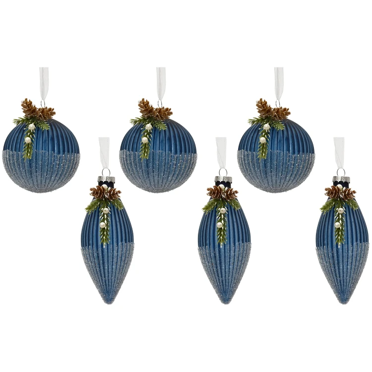 Bombki szklane granatowe 8 cm szyszka szron 6 szt. KAEMINGK 071639-1KPL