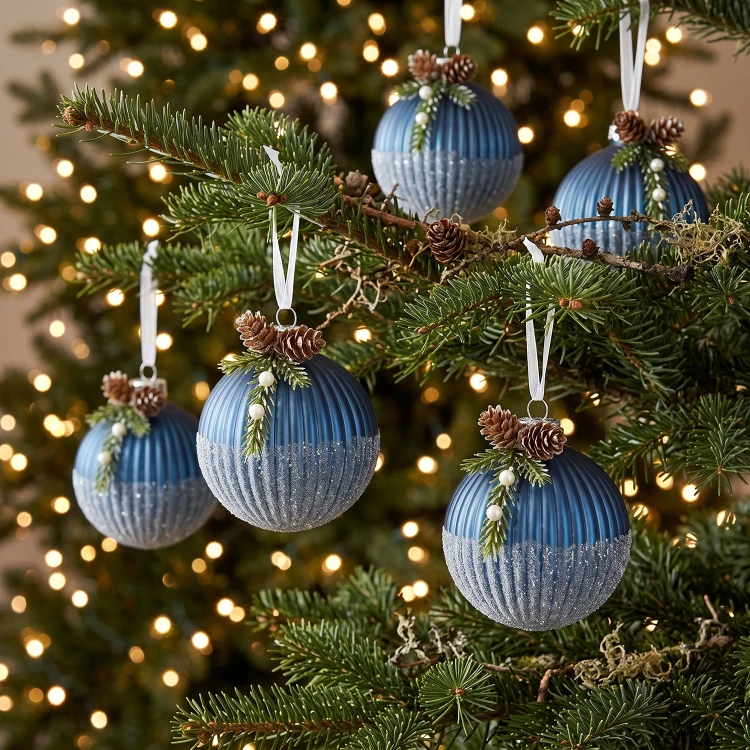 Bombki szklane granatowe 8 cm szyszka szron 6 szt. KAEMINGK 071639-1KPL