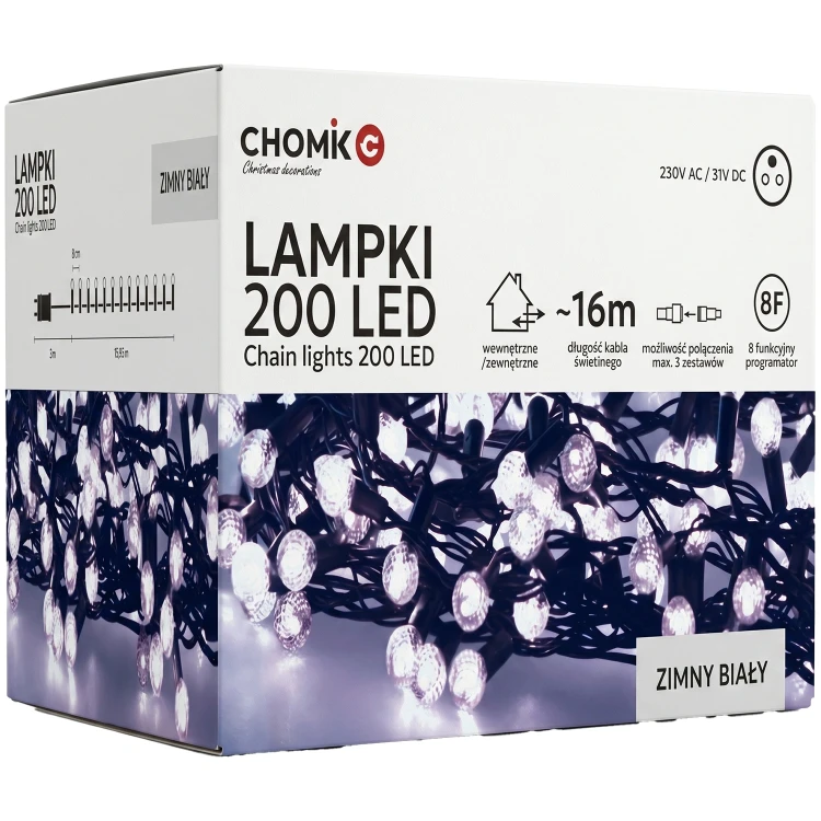 Lampki choinkowe Cherry Ball 200LED Zimny Biały 16M Timer LED997