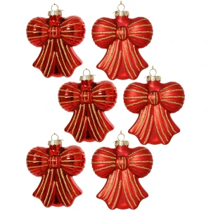 Bombki szklane kokardy 10 cm czerwone 6 szt. KAEMINGK 123964KPL