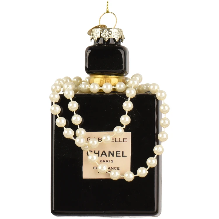 Szklana zawieszka perfumy 10,5 cm czarna z perłami KAEMINGK 123848-1