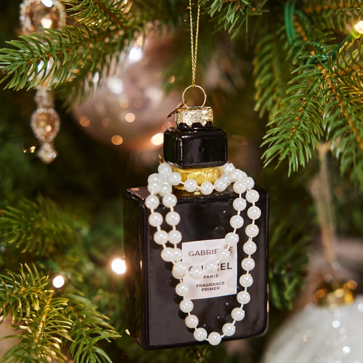 Szklana zawieszka perfumy 10,5 cm czarna z perłami KAEMINGK 123848-1