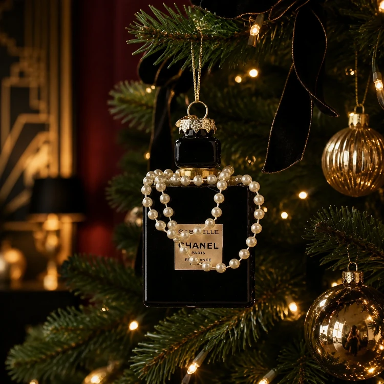 Szklana zawieszka perfumy 10,5 cm czarna z perłami KAEMINGK 123848-1