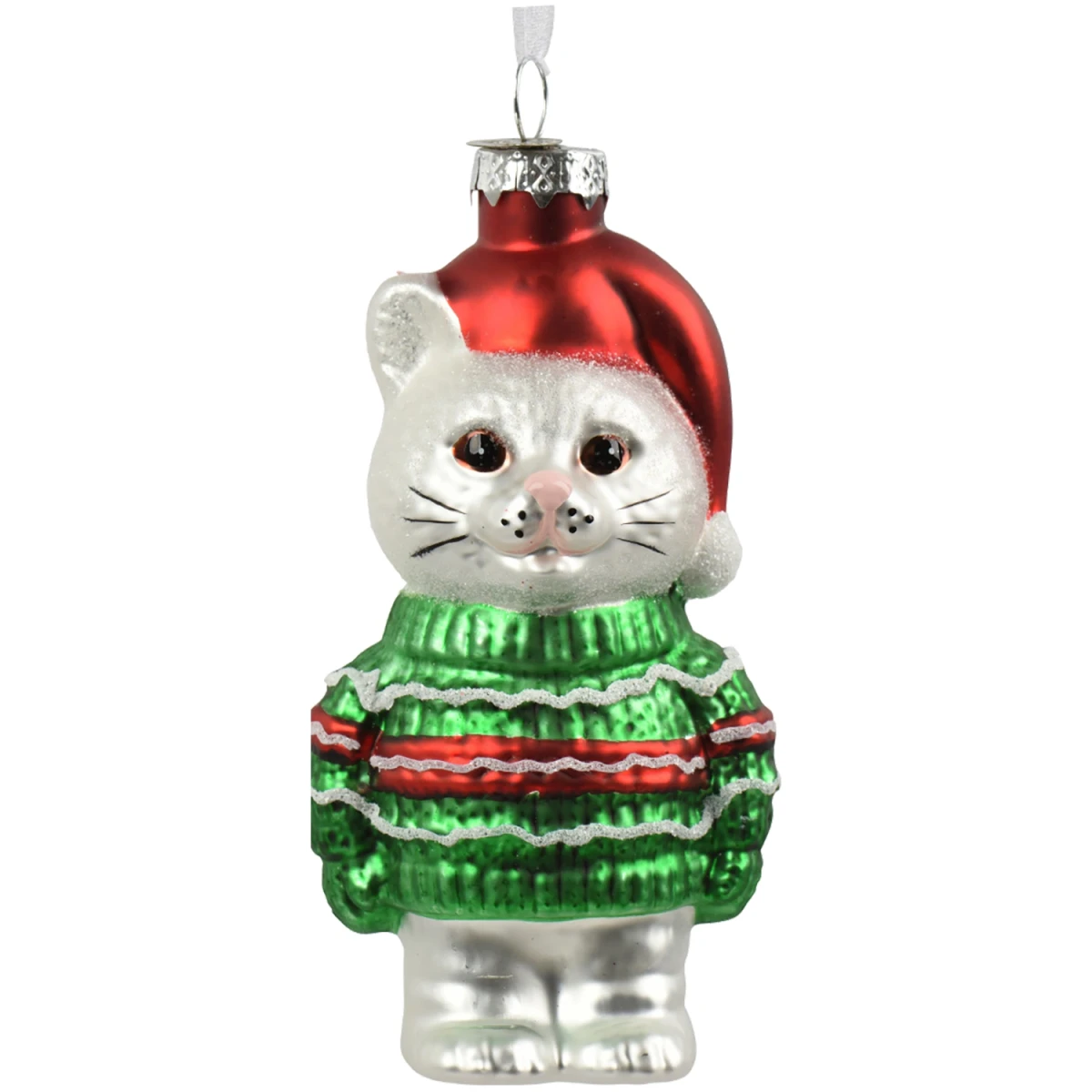 Bombka kot w świątecznej czapce zielona 12,8 cm 1 szt. KAEMINGK 124121-6