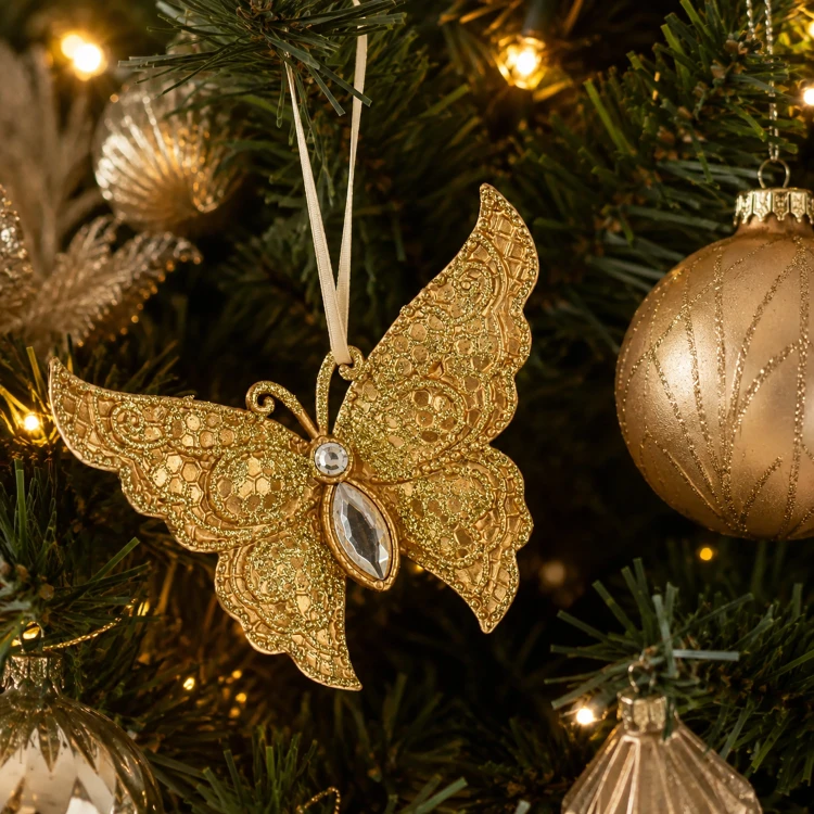 Motyl złota zawieszka choinkowa 12x7,5 cm KAEMINGK 512473