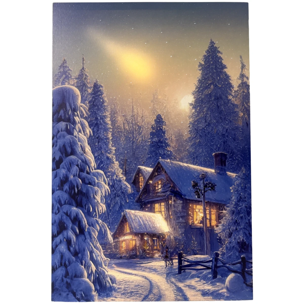 Obraz na ścianę LED zimowy dom w lesie 40 × 60 cm OBL3783