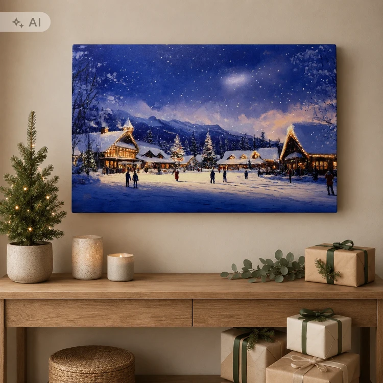 Obraz bożonarodzeniowy LED ze spadającą gwiazdą 60x40 cm OBL3776