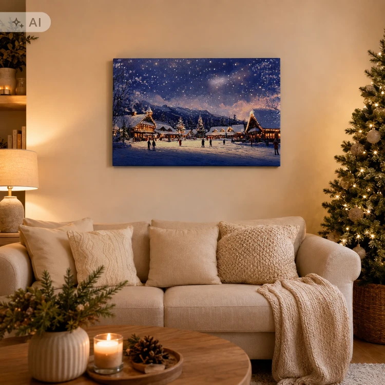 Obraz bożonarodzeniowy LED ze spadającą gwiazdą 60x40 cm OBL3776