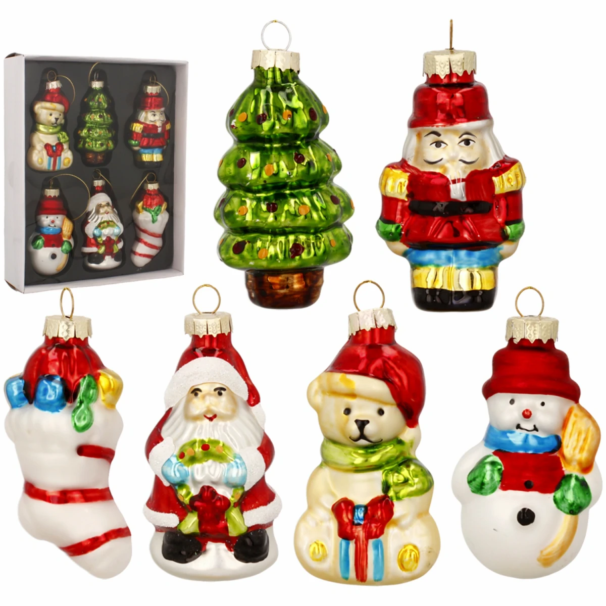 Szklane bombki figurki choinkowe 8 cm 6 szt. MAL1253