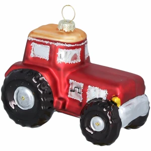Bombka choinkowa traktor szklany czerwony 9 cm BOZ7189