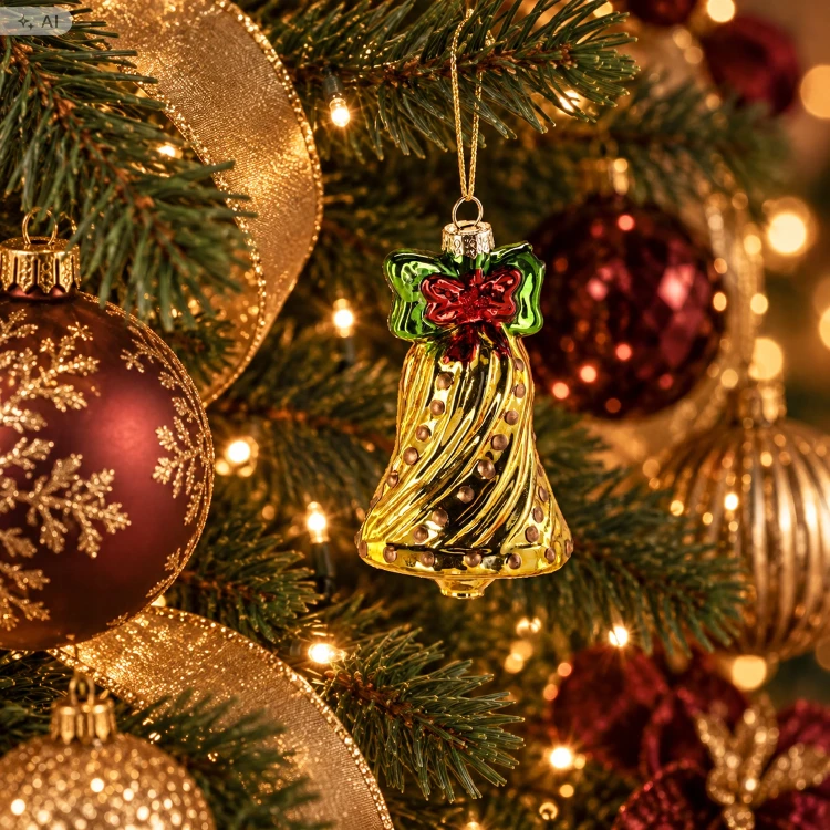 Szklana zawieszka choinkowa złoty dzwonek 11,4 cm złoty BOZ4945