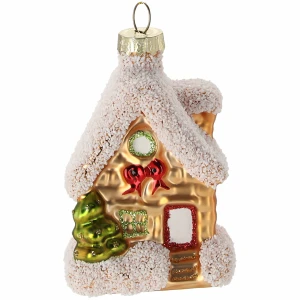 Szklana zawieszka choinkowa złoty domek 8,3 cm BOZ4648