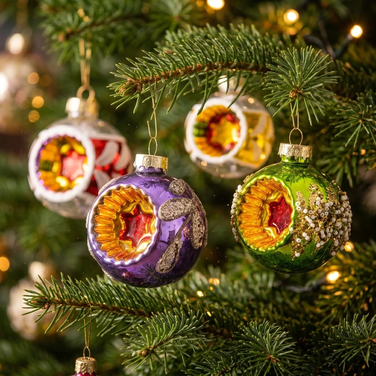 Bombki szklane PRL z reflektorem 6 cm 12 szt. BOZ7547KPL
