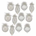 Bombki szklane półtransparentne szronione z białymi piórami 8cm kpl. 12 szt.