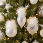 Bombki szklane półtransparentne szronione z białymi piórami 8cm kpl. 12 szt.