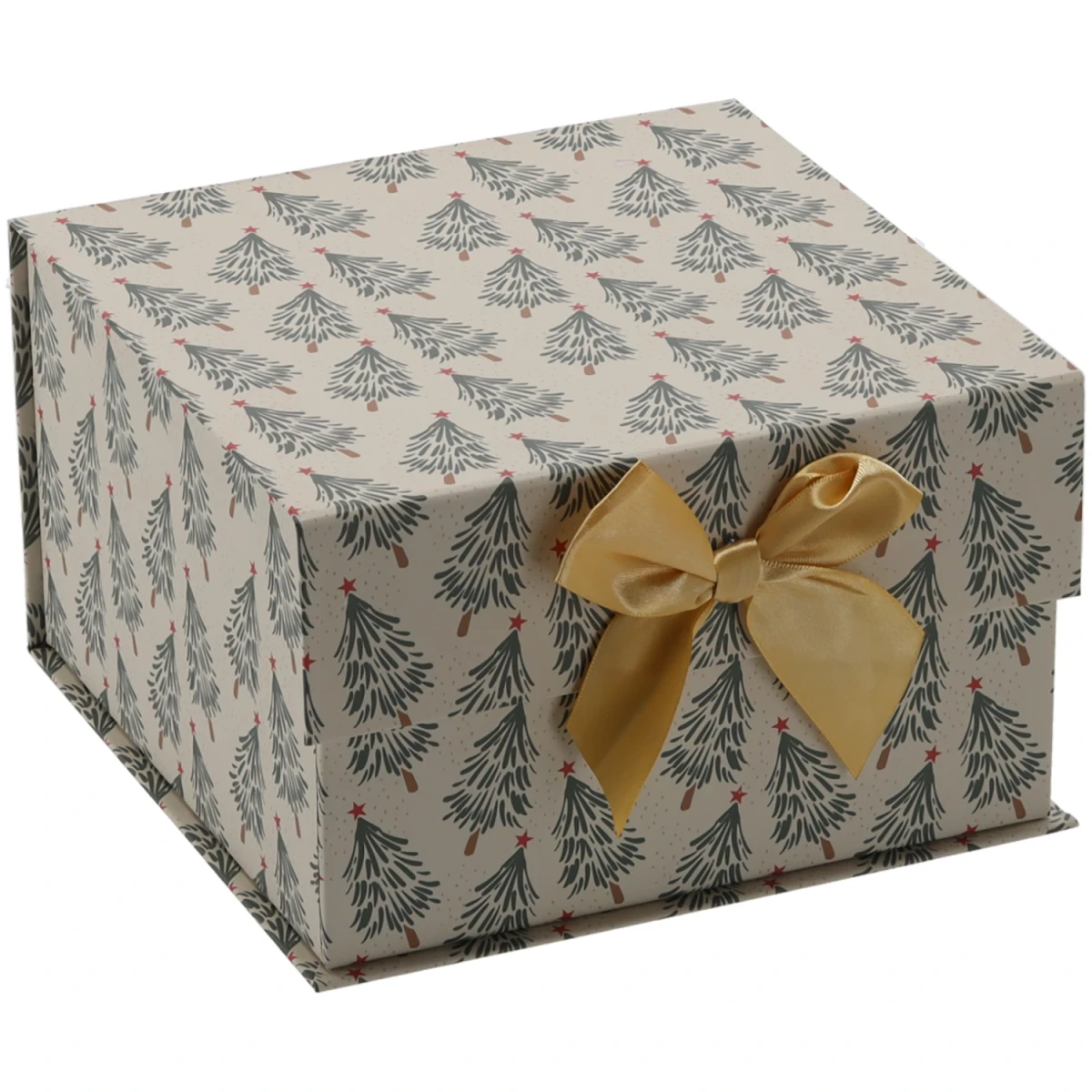 Pudełko na prezent 17x17x9 cm choinki złota kokarda PUD13_8511