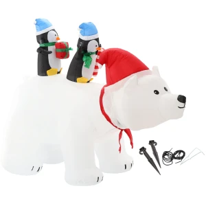 Dmuchany niedźwiedź polarny z pingwinami 200 cm LED SUN0431