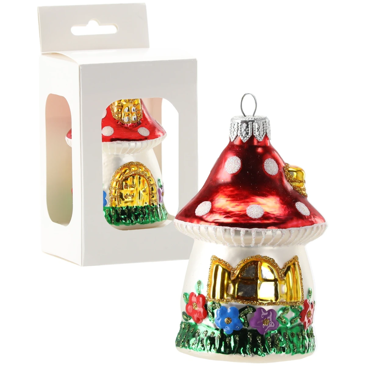 Bombka szklana domek muchomor 10 cm OMI6235
