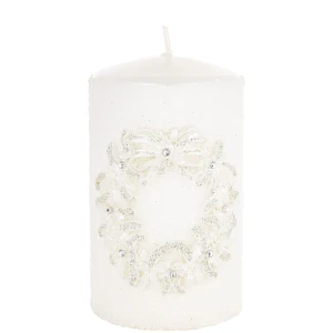 Biała świeca parafinowa dekoracyjna 8 cm glamour ART-POL A182574