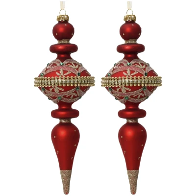 Bombki szklane barokowe bordowe z koralikami 8x24 cm 2 szt. KAEMINGK 070020-1KP