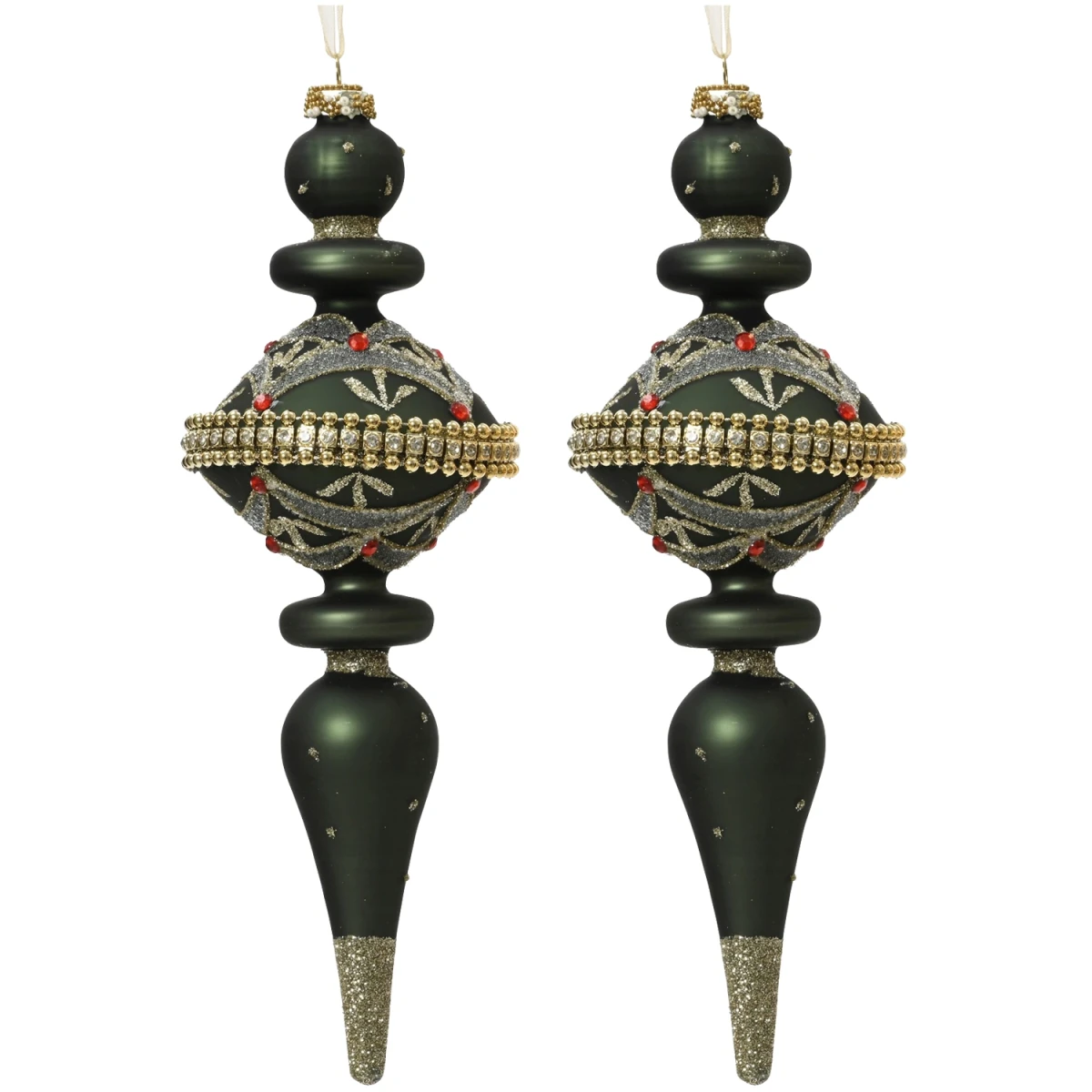 Bombki choinkowe zielone barokowe zdobione 8x24 cm 2 szt. KAEMINGK 070020-3KPL