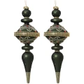 Bombki choinkowe zielone barokowe zdobione 8x24 cm 2 szt. KAEMINGK 070020-3KPL