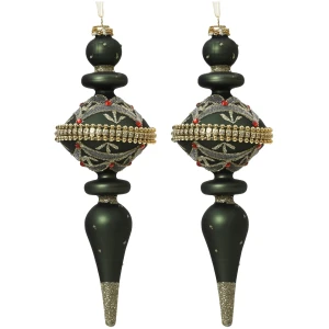 Bombki choinkowe zielone barokowe zdobione 8x24 cm 2 szt. KAEMINGK 070020-3KPL